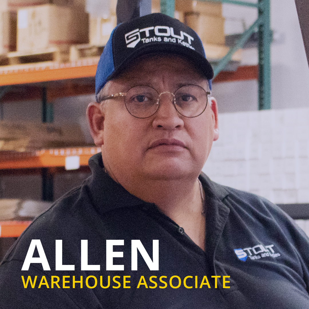 Photograph of Allen, the warehouse coordinator at Stout Tanks and Kettles
