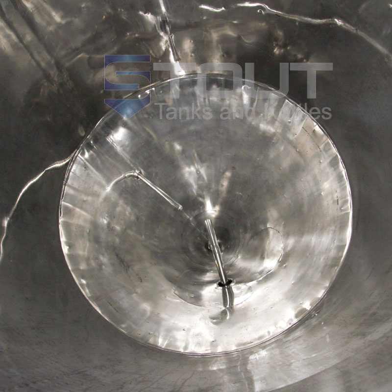 Inside view of the conical bottom of a jacketed 3 bbl Fermenter used in commercial brewing