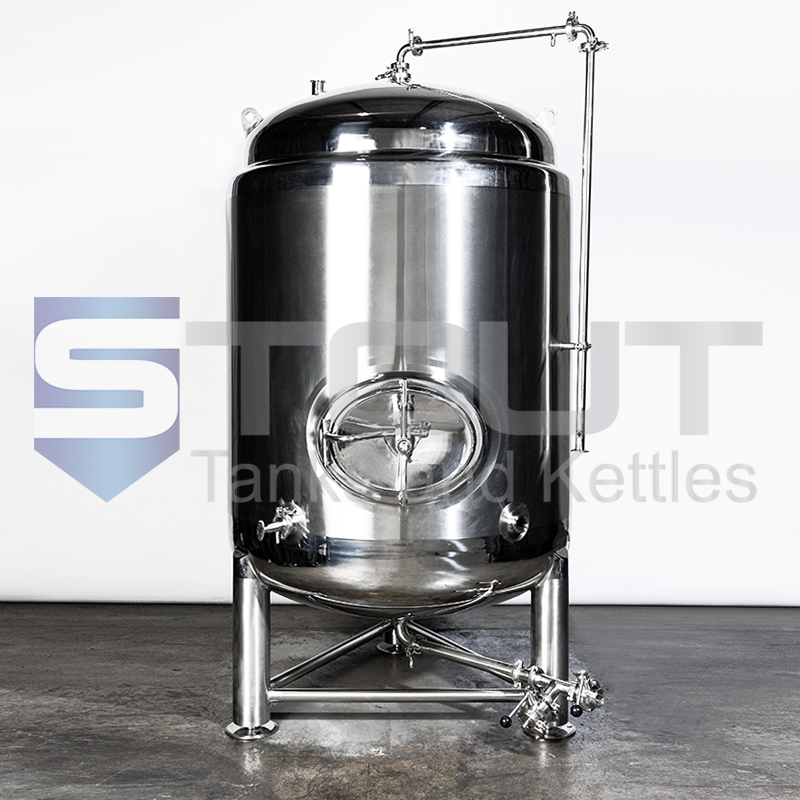 front view of a 10BBL Brite Beer Tank (jacketed with side manway) from Stout Tanks and Kettles