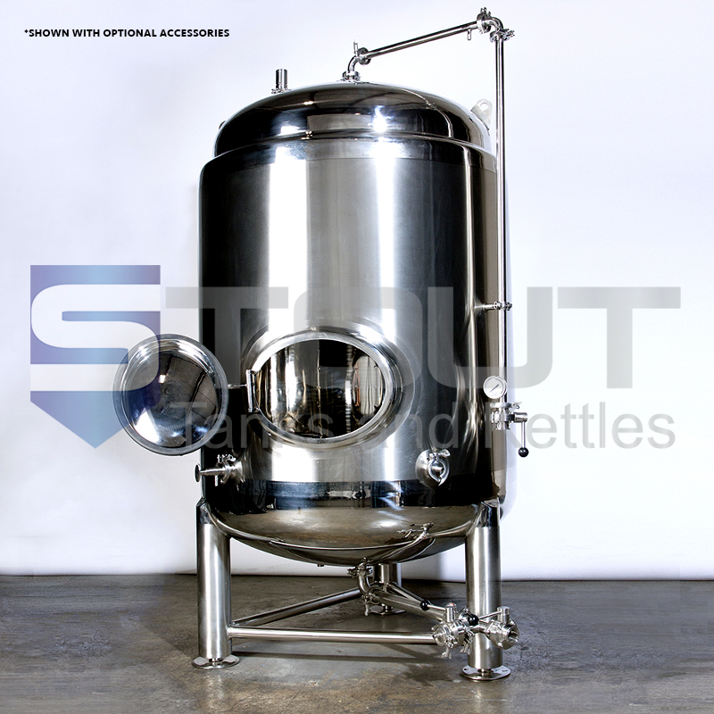 front view of a 7 BBL Brite Tank from Stout Tanks pro brewing equipment