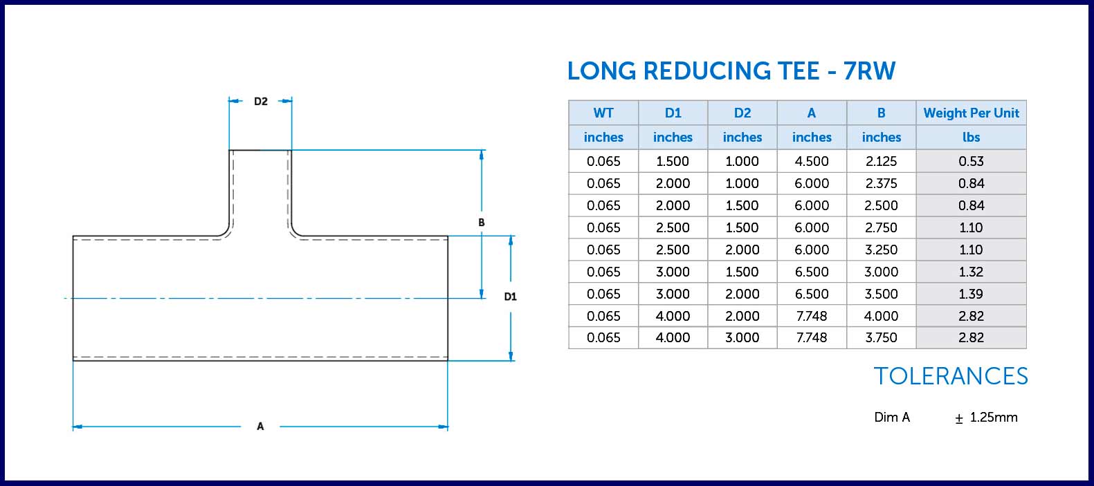 This is a diagram of a long reducing tee from Ultibend.