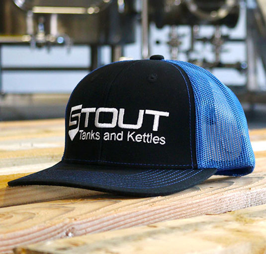Stout Tanks Trucker Hat - Black with Blue Nylon Mesh